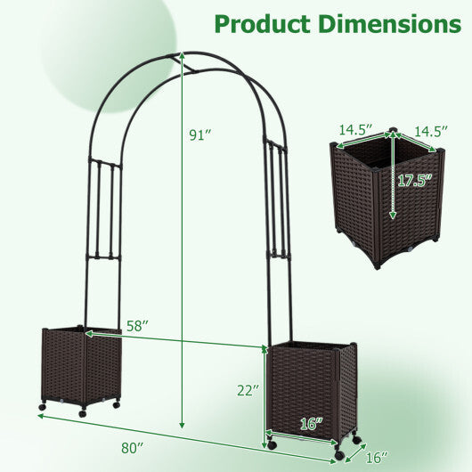 Garden Arch Trellis with 2 Self-watering Planter Boxes for Party Yard Lawn-Black