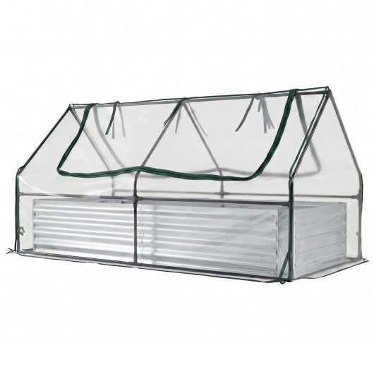 69x33x12 Galvanized Metal Raised Garden Bed with Greenhouse Cover