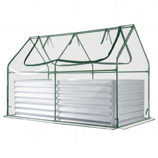 68 x 33 x 21 Inch Galvanized Raised Garden Bed with Cover-Silver