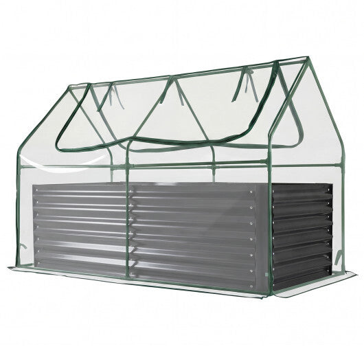 68 x 33 x 21 Inch Galvanized Raised Garden Bed with Cover-Silver