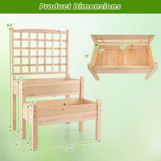 Raised Garden Bed with Trellis 2-Tier for Outdoor Climbing Plants-Natural