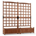 Outdoor Dual Wooden Raised Garden Bed with Trellis and Drainage Holes-Rustic Brown