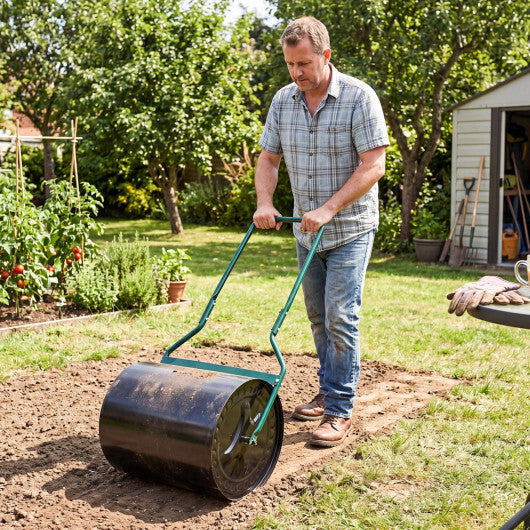 Lawn Roller 16 Gallon Water/Sand Filled Garden Drum Roller with Leak-proof Inlet