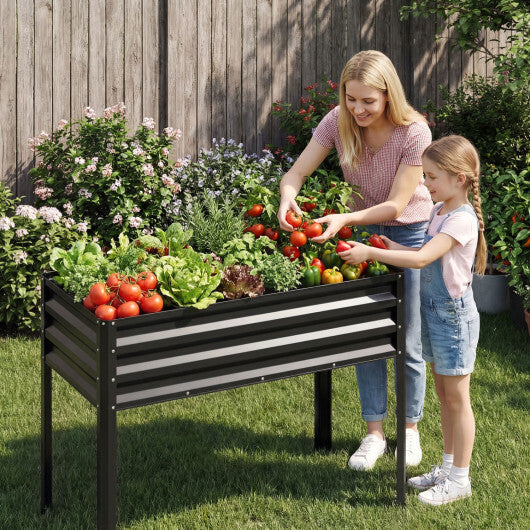 Raised Garden Bed with Legs Electro-Coating Metal Large Elevated Planter Box-Grey