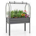 Galvanized Raised Garden Bed with Legs and Greenhouse Cover for Vegetable Flower-Gray