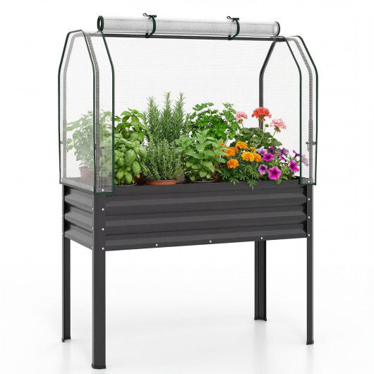 Galvanized Raised Garden Bed with Legs and Greenhouse Cover for Vegetable Flower-Gray