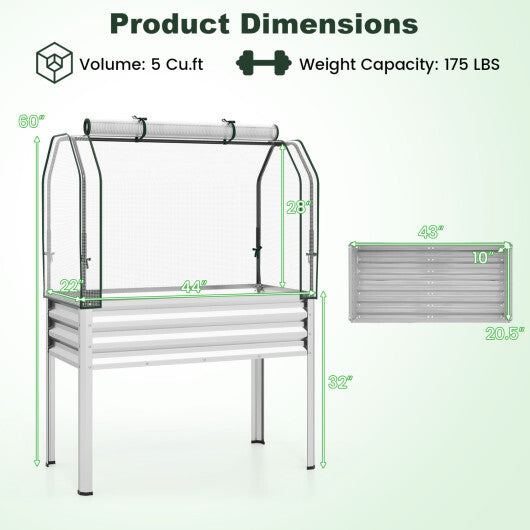 2 Pieces Galvanized Raised Garden Bed with Legs and Greenhouse Cover for Vegetable Flower-Silver