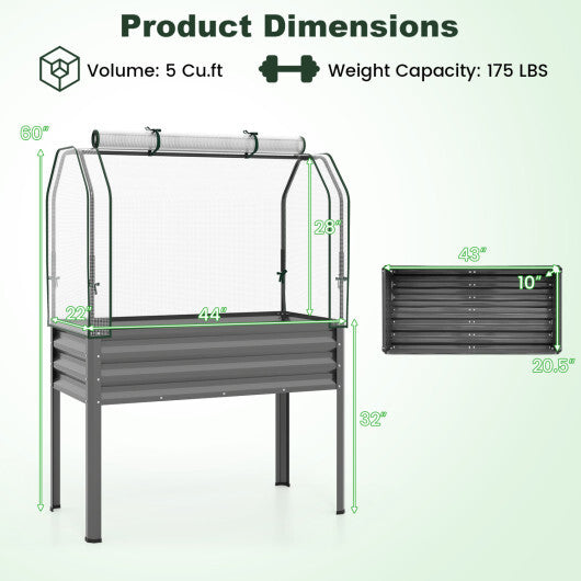 2 Pieces Galvanized Raised Garden Bed with Legs and Greenhouse Cover for Vegetable Flower-Silver