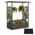 2-in-1 Raised Garden Bed with Hanging Roof and Trellises-Brown