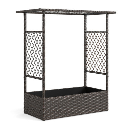 2-in-1 Raised Garden Bed with Hanging Roof and Trellises-Brown