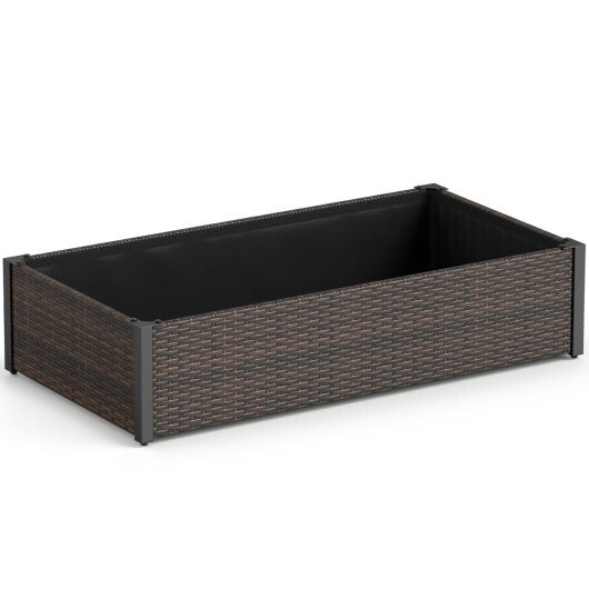 PE Rattan Elevated Raised Garden Bed with Open-Ended Base-Brown