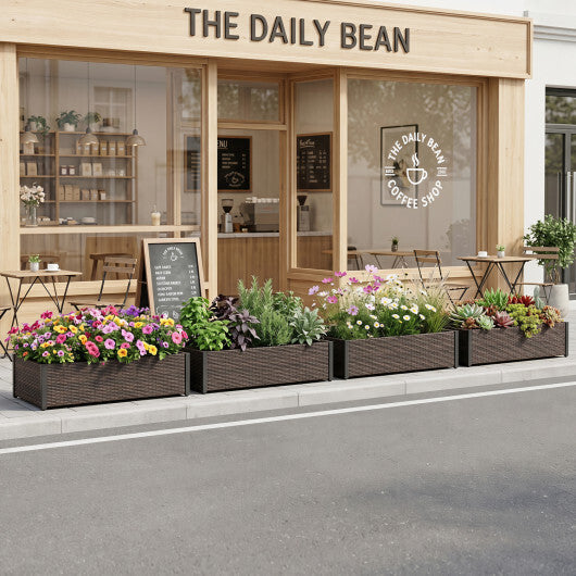 PE Rattan Elevated Raised Garden Bed with Open-Ended Base-Brown