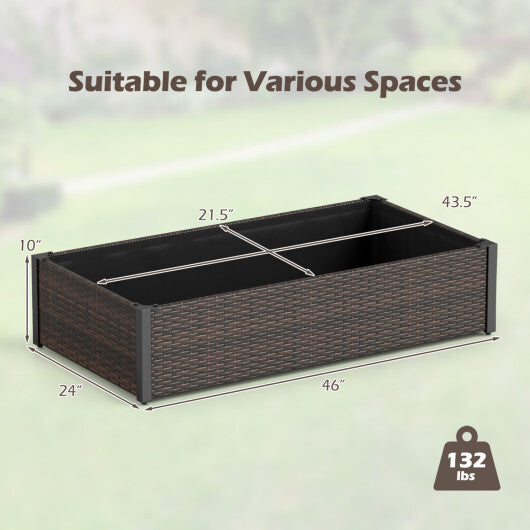 PE Rattan Elevated Raised Garden Bed with Open-Ended Base-Brown