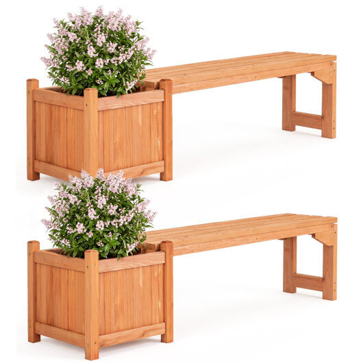 Set of 2 Outdoor Bench with Raised Garden Bed with Spacious Seat and Detachable Bottom Plates-Orange