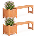 Set of 2 Outdoor Bench with Raised Garden Bed with Spacious Seat and Detachable Bottom Plates-Orange