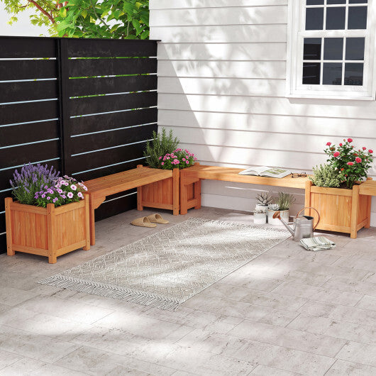 Set of 2 Outdoor Bench with Raised Garden Bed with Spacious Seat and Detachable Bottom Plates-Orange