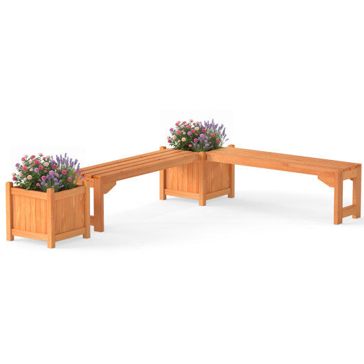 Set of 2 Outdoor Bench with Raised Garden Bed with Spacious Seat and Detachable Bottom Plates-Orange