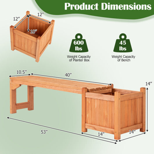 Set of 2 Outdoor Bench with Raised Garden Bed with Spacious Seat and Detachable Bottom Plates-Orange