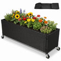 Raised Garden Bed PE Rattan Wicker Patio Planter Box with Liner and Wheels