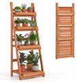 4-Tier Foldable Plant Stand with Slatted Shelves for Garden-Orange