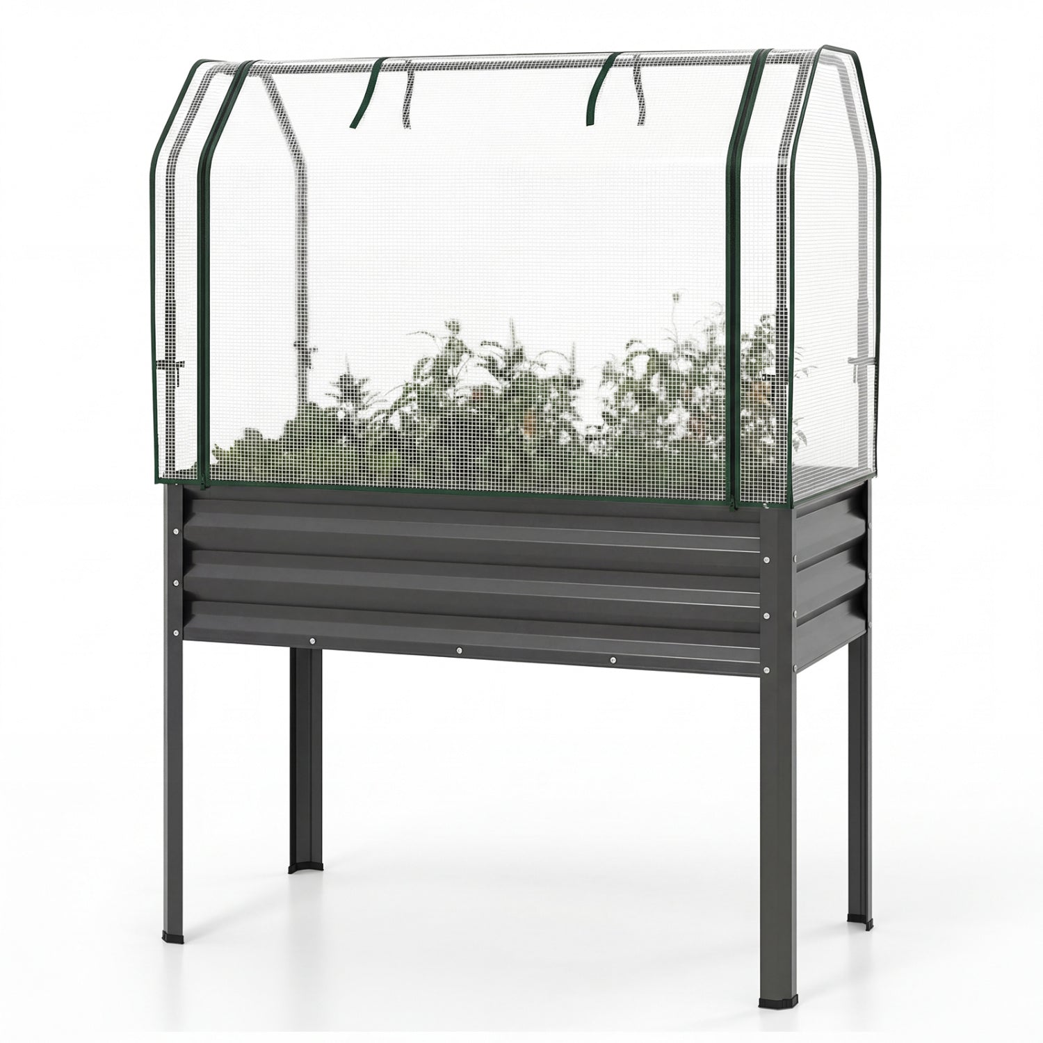Galvanized Raised Garden Bed with Legs and Greenhouse Cover for Vegetable Flower