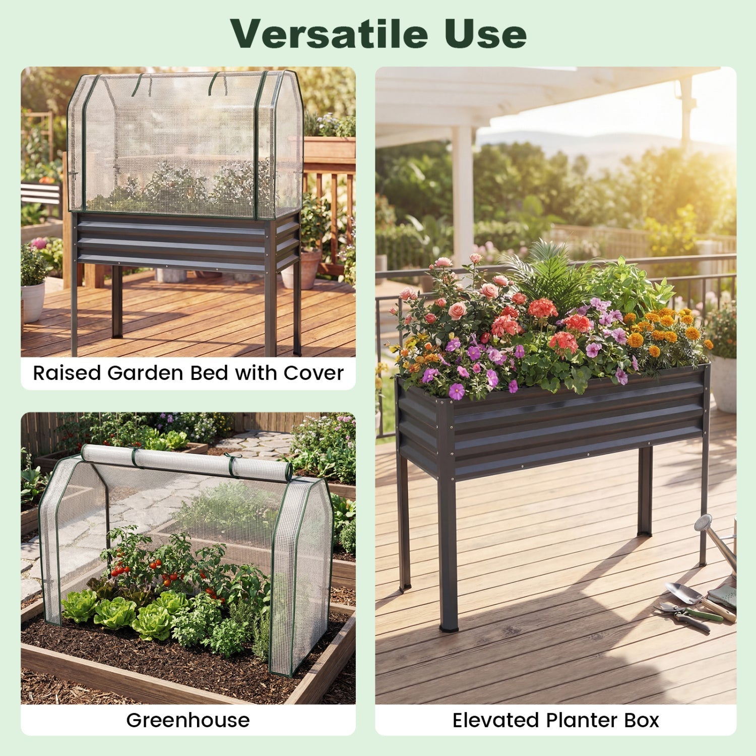 Galvanized Raised Garden Bed with Legs and Greenhouse Cover for Vegetable Flower