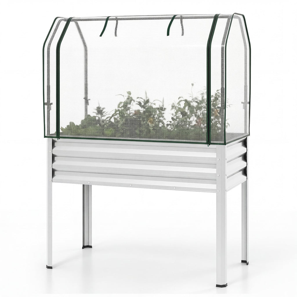Galvanized Raised Garden Bed with Legs and Greenhouse Cover for Vegetable Flower