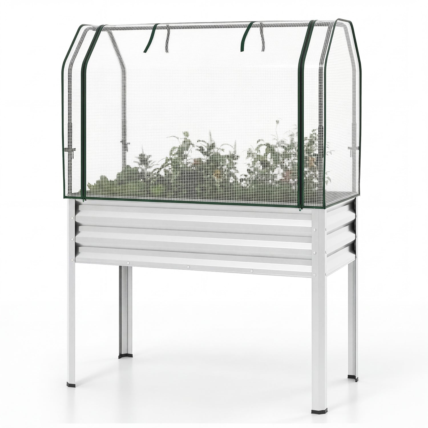 Galvanized Raised Garden Bed with Legs and Greenhouse Cover for Vegetable Flower