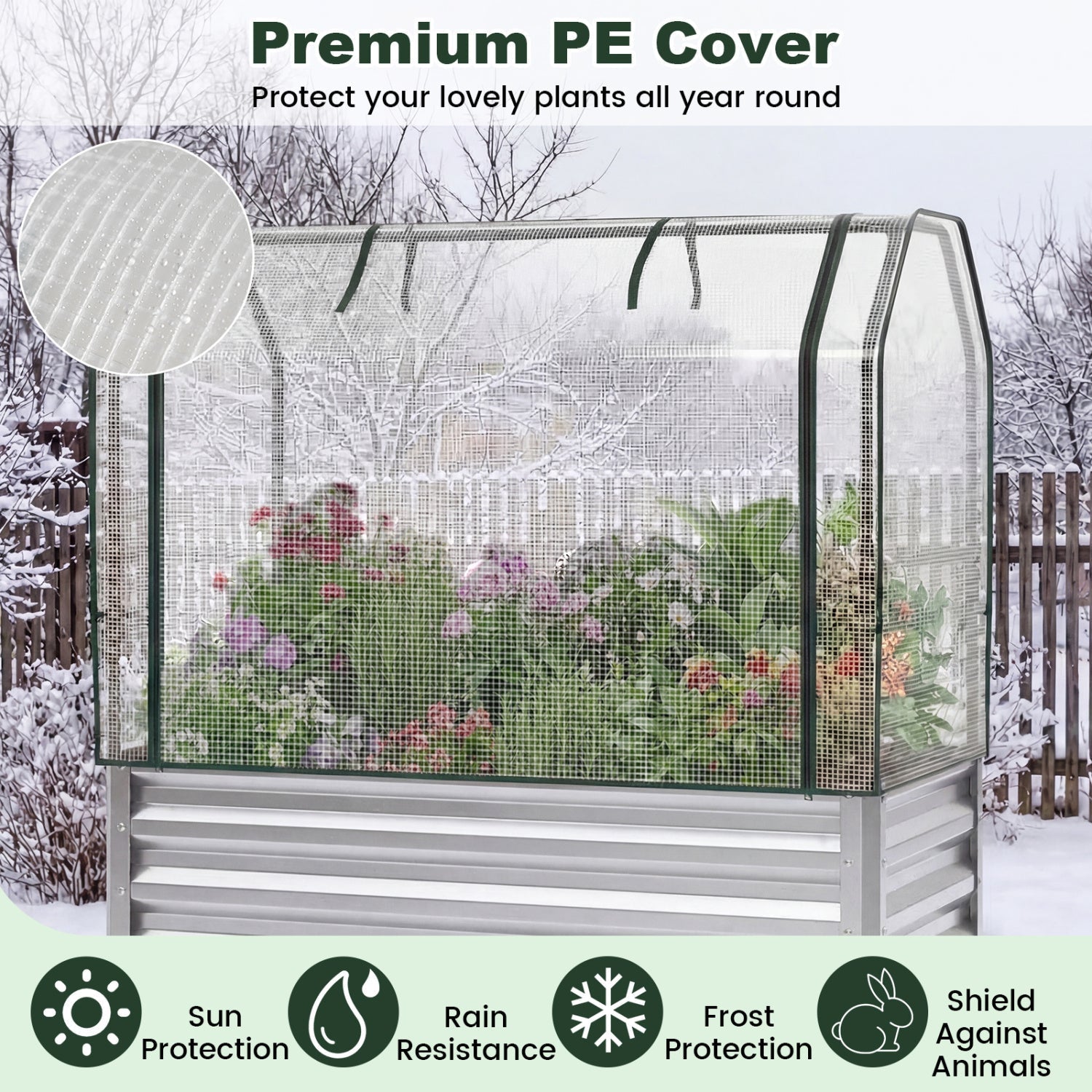 Galvanized Raised Garden Bed with Legs and Greenhouse Cover for Vegetable Flower