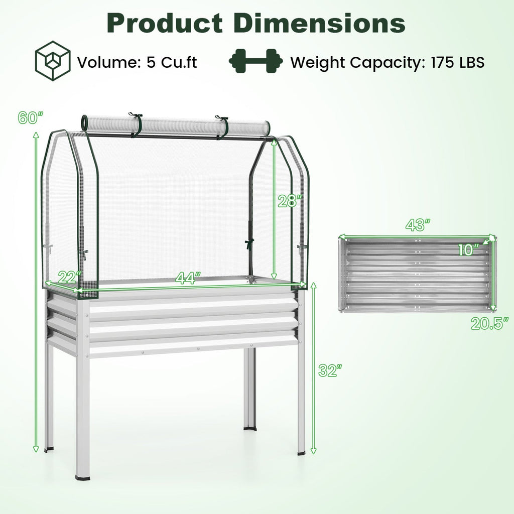 Galvanized Raised Garden Bed with Legs and Greenhouse Cover for Vegetable Flower