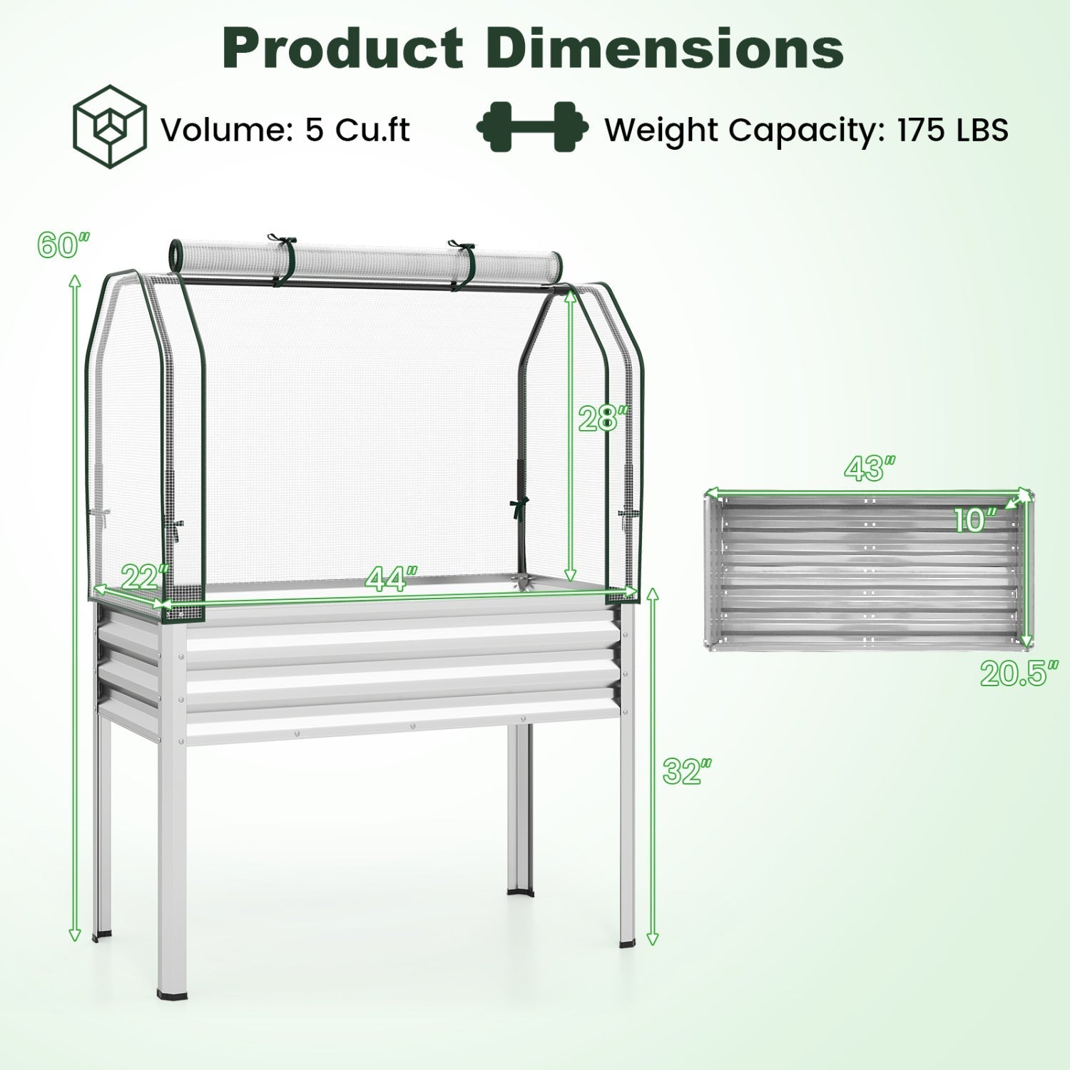 Galvanized Raised Garden Bed with Legs and Greenhouse Cover for Vegetable Flower