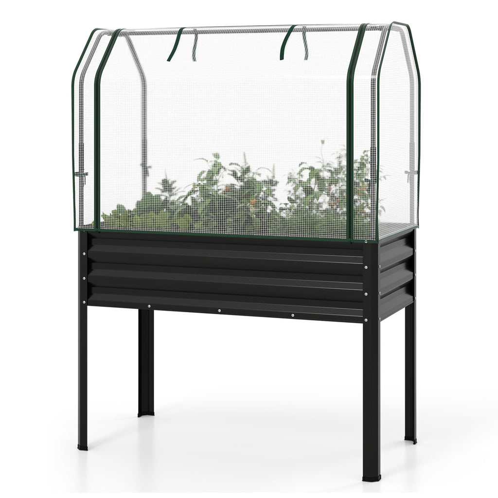Galvanized Raised Garden Bed with Legs and Greenhouse Cover for Vegetable Flower