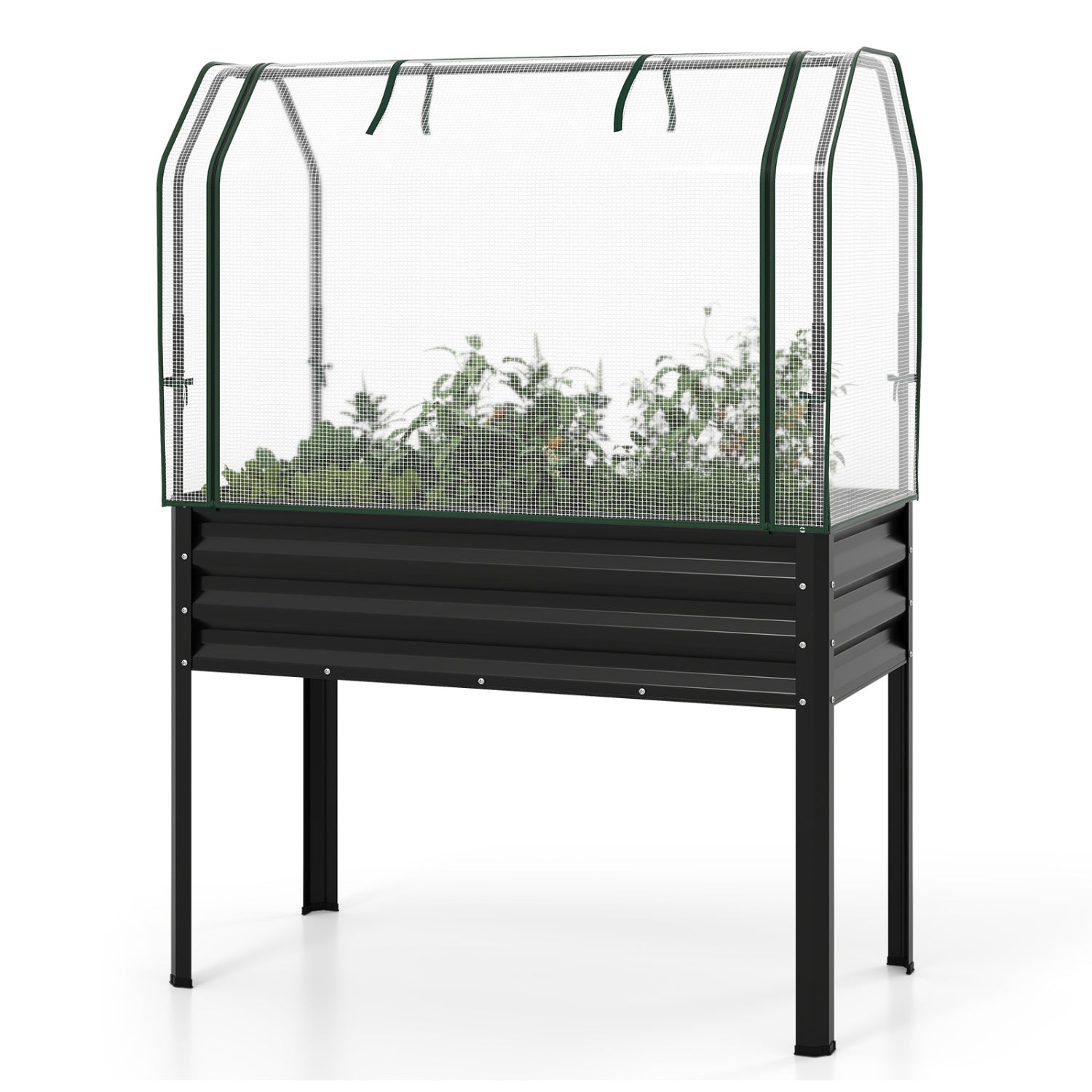 Galvanized Raised Garden Bed with Legs and Greenhouse Cover for Vegetable Flower