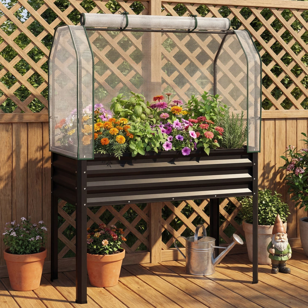 Galvanized Raised Garden Bed with Legs and Greenhouse Cover for Vegetable Flower