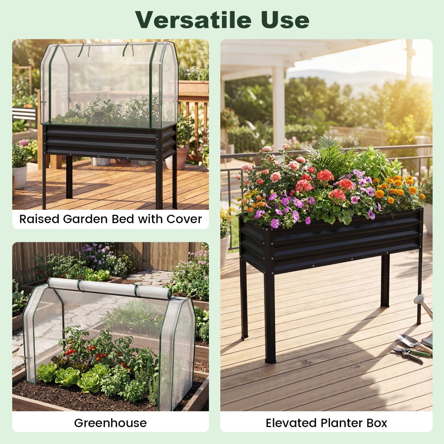Galvanized Raised Garden Bed with Legs and Greenhouse Cover for Vegetable Flower