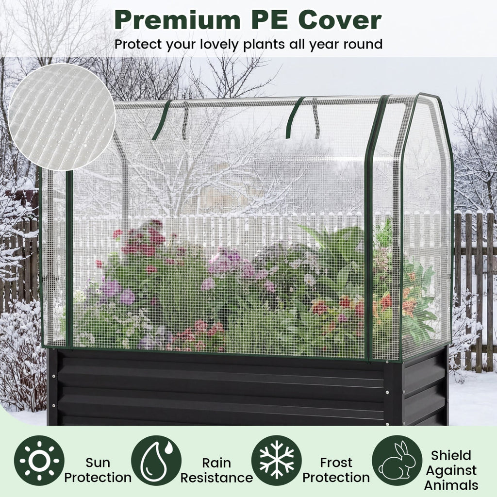 Galvanized Raised Garden Bed with Legs and Greenhouse Cover for Vegetable Flower