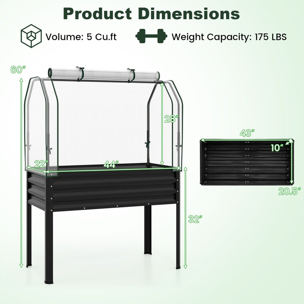 Galvanized Raised Garden Bed with Legs and Greenhouse Cover for Vegetable Flower