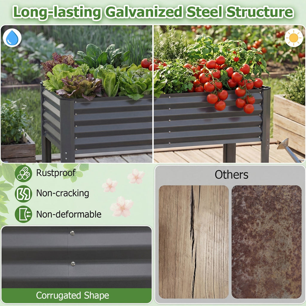 Galvanized Raised Garden Bed with Legs 46" x 24" x 31" Metal Elevated Planter Box