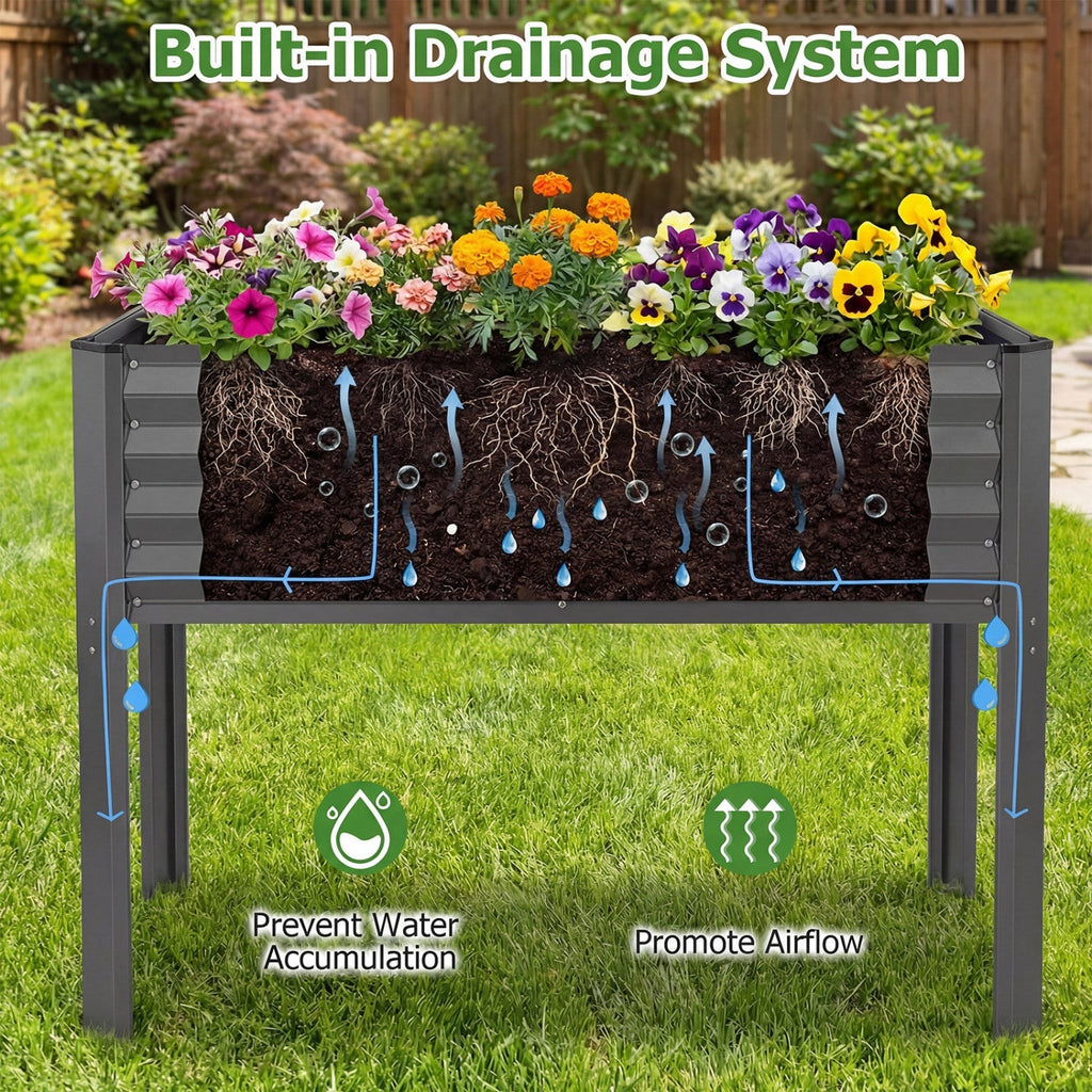 Galvanized Raised Garden Bed with Legs 46" x 24" x 31" Metal Elevated Planter Box
