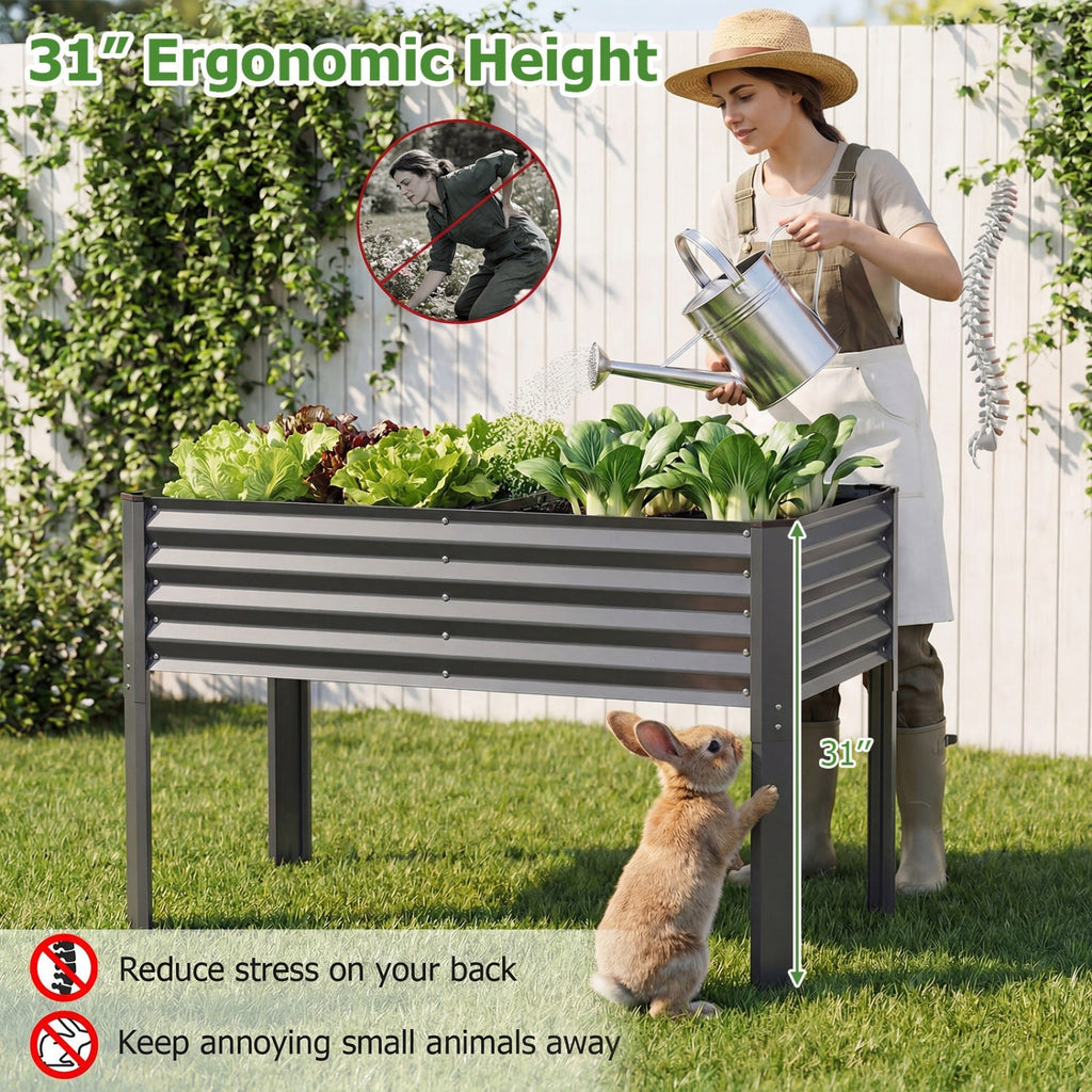 Galvanized Raised Garden Bed with Legs 46" x 24" x 31" Metal Elevated Planter Box