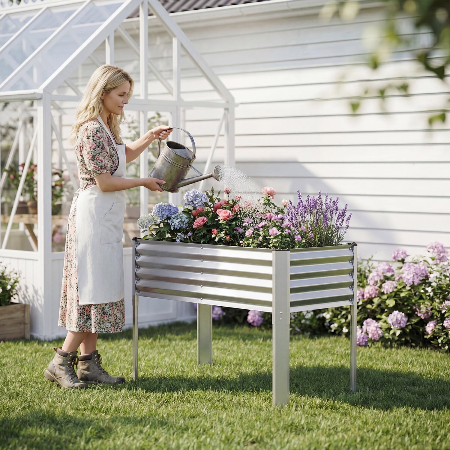 Galvanized Raised Garden Bed with Legs 46" x 24" x 31" Metal Elevated Planter Box