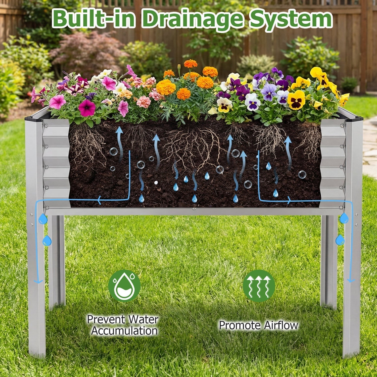 Galvanized Raised Garden Bed with Legs 46" x 24" x 31" Metal Elevated Planter Box