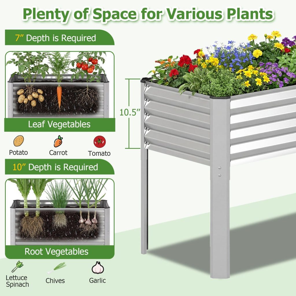 Galvanized Raised Garden Bed with Legs 46" x 24" x 31" Metal Elevated Planter Box