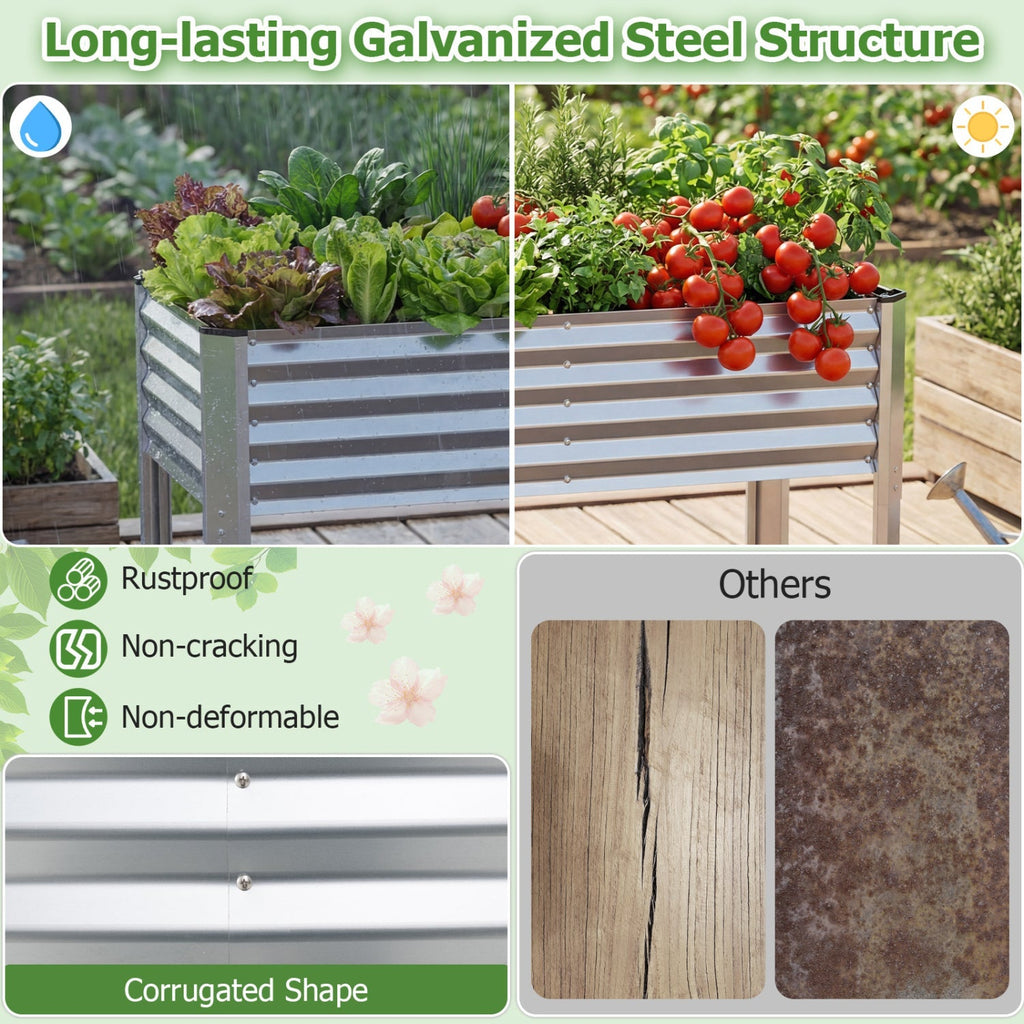 Galvanized Raised Garden Bed with Legs 46" x 24" x 31" Metal Elevated Planter Box