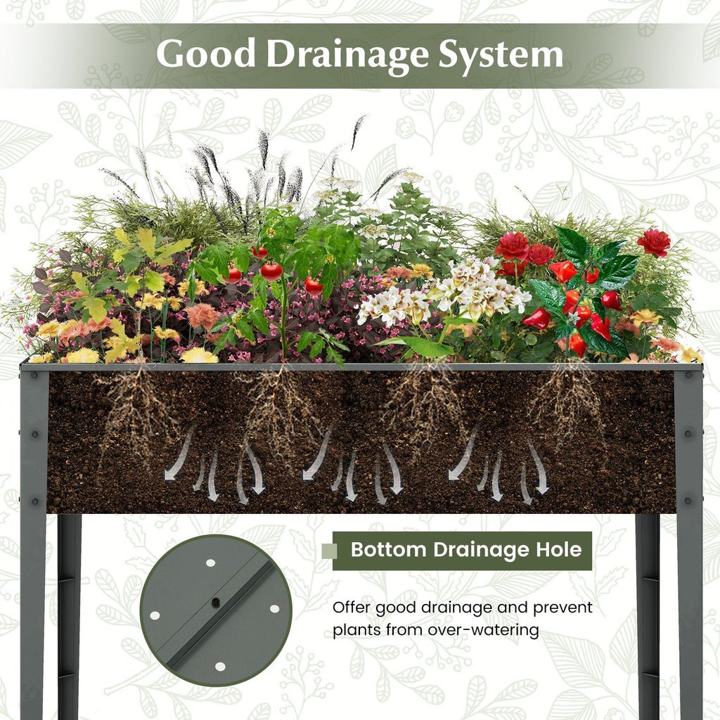 Galvanized Raised Garden Bed Elevated Planter Box with Legs and Drainage Hole