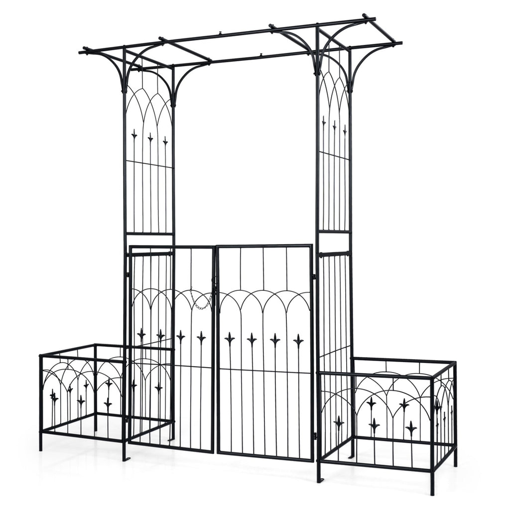 Garden Arbor with Gate and Planter Boxes Heavy Duty Metal Arch with Side Trellis