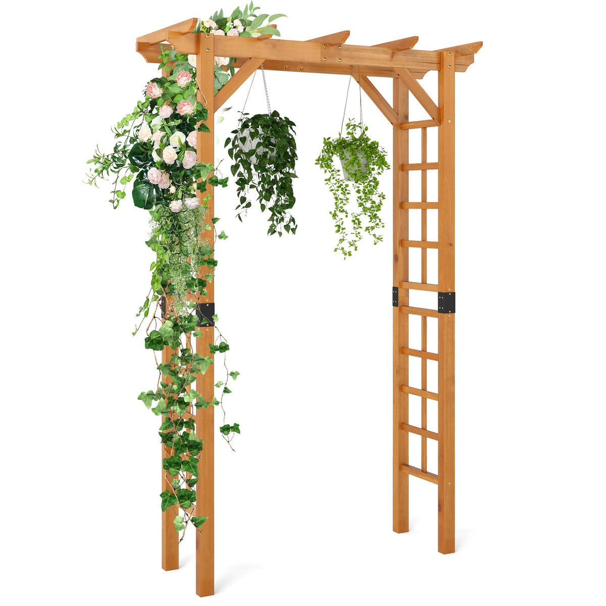 7/7.5 Feet Garden Arch Wooden Arbor Outdoor Wood Trellis for Climbing Plants