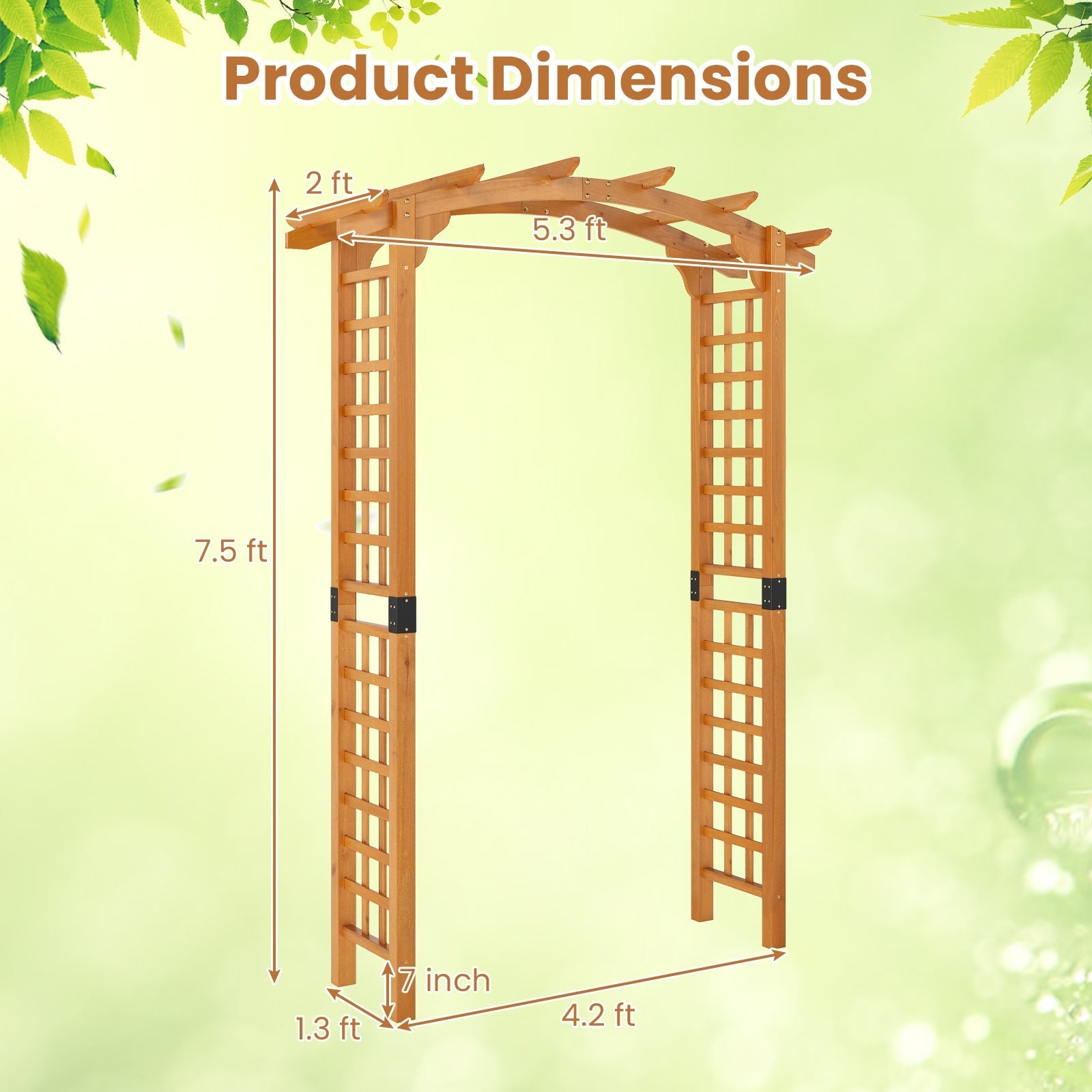 7/7.5 Feet Garden Arch Wooden Arbor Outdoor Wood Trellis for Climbing Plants