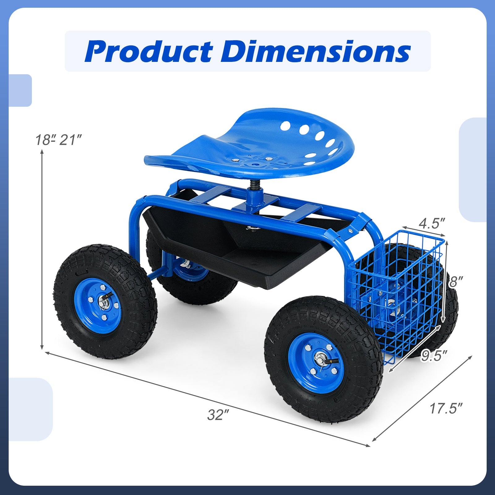 Garden Cart with Heavy Duty Tool Tray-Blue