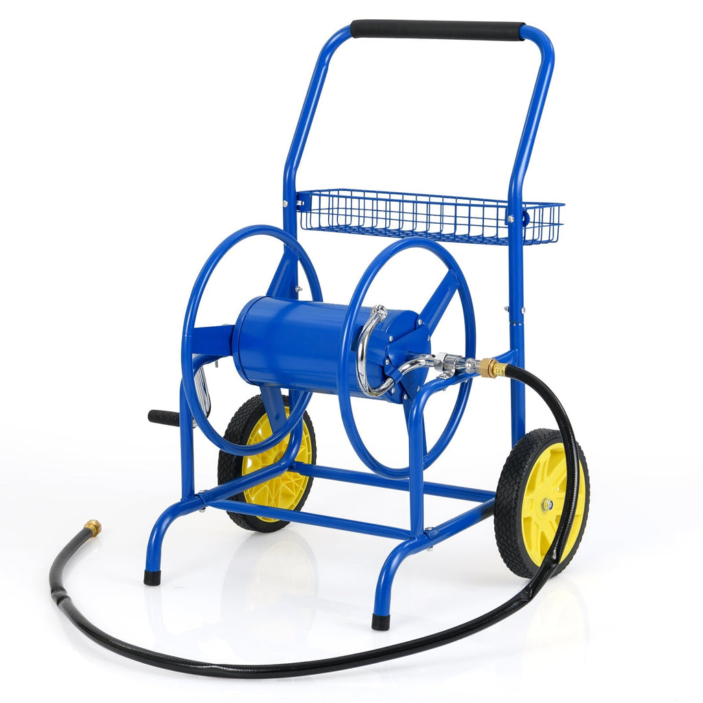 Garden Hose Reel Cart with 2 Wheels and Storage Basket